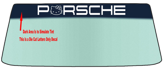 PORSCHE Hello Kitty Vehicle Custom Windshield Banner Decal 4.5 inch x 40 Inch - Vinyl Application Tool Included